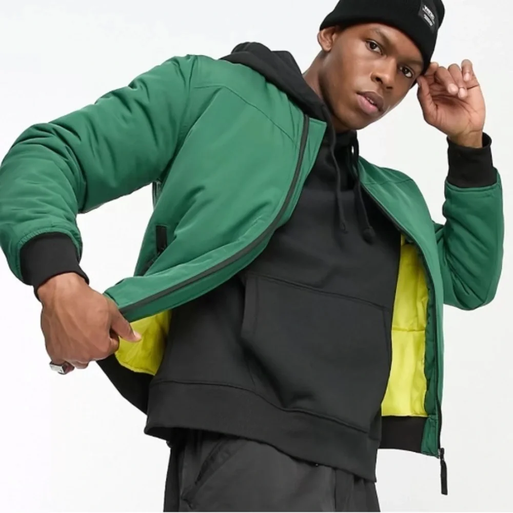 NEW WESC wasted youth logo print bomber jacket in green